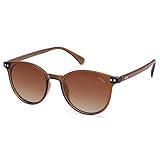 SOJOS Small Round Classic Polarized Sunglasses for Women Men Vintage Style UV400 Lens MAY SJ2113, Brown/Gradient Brown