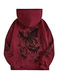 SOLY HUX Women's Graphic Hoodies Butterfly Print Long Sleeve Drawstring Pocket Sweatshirt Pullover Tops Red Graphic Print Medium