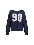 CIDER Off the Shoulder Sweatshirt for Women Graphic Sweatshirts Long Sleeve Pullover Tops Casual Fall Outfits Navy Blue