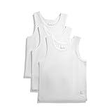 Feathers Boys White Tank 100% Cotton Super Soft Tagless Undershirts 3-Pack, Solid White, 8