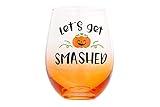 Pearhead Let's Get Smashed Stemless Wine Glass, Gradient Orange, Fall Holiday Home Decor Gifts, Halloween Stemless Wine Glass, 15 oz