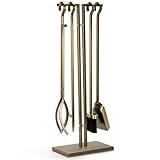 FEED GARDEN 29 Inch Fireplace Tools Set 5 Pieces Wrought Iron Fire Place Set Tools Indoor Outdoor Fireplace Accessories with Poker, Tongs, Shovel, Brush, Base, Antique Bronze