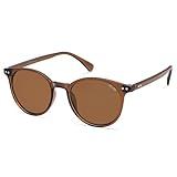 SOJOS Small Round Classic Polarized Sunglasses for Women Men Vintage Style UV400 Lens MAY SJ2113, Brown/Brown
