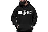 Lucky Ride Marine Corps USMC SWEATSHIRT HOODIE with Globe in CENTER, Black, 2XL