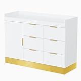 OmySalon Salon Station, Free Standing Cabinet Barber Hair Styling Stations, Beauty Spa Barbershop Organize Equipment with 6 Drawers and 1 Storage Cabinet, White Gold