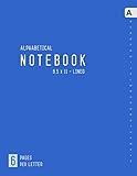 Alphabetical Notebook 8.5 x 11: 6 Pages per Letter | Lined-Journal Organizer Large with A-Z Tabs Printed | Minimalist Design Blue