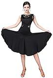 ZX Ballroom Dance Dresses for Women Fringed Lace Back Salsa Latin Dance Dress with Shorts (5 Colors), Black, Medium
