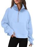 AUTOMET Womens Sweatshirts Half Zip Cropped Pullover Fleece Quarter Zipper Hoodies 2024 Fall Fashion Outfits Clothes LightBlue Medium