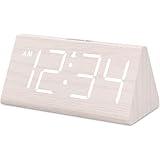 DreamSky Wooden Digital Alarm Clock for Bedroom - Living Room Desk Clock with Large Numbers, Bedside Nightstand Clock with USB Port, Adjustable Volume, Dimmer, DST, Office Wood Décor, Adapter Powered