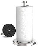 VEHHE Paper Towel Holder Countertop, Stainless Steel Paper Towel Holder Stand with Weighted Base Suction Cups, Standing Paper Towel Roll Holder for Kitchen Bathroom (Silver)