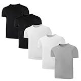 5-Pack Kids/Boys/Youth Mesh Athletic Quick Dry Shirts Youth Activewear Moisture Wicking Short Sleeve T-Shirts(Age 4-15Years) Black/White/Grey
