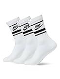 Nike Unisex Sportswear Dri-Fit Everyday Essential Crew Socks (3 Pairs), White/Black/Black, Small