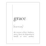 Grace Definition Wall Art | Black and White Positive Word Wall Decor - 8x10 UNFRAMED Modern, Minimalist, Typography Art Print