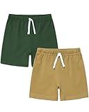 GFQLONG 2 Pack Toddler Boys Shorts, Kids Summer Active Running Shorts with Drawstring, Green, Coffee, 18-24M