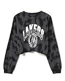 Junk Food Clothing Los Angeles Lakers Long Sleeve Loose Knit Crop - Medium Vintage Black