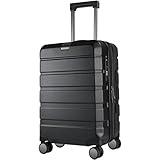 KROSER Hardside Expandable Carry On Luggage with Spinner Wheels & Built-in TSA Lock, Durable Suitcase Rolling Luggage with USB Port, Carry-On 20-Inch, Black