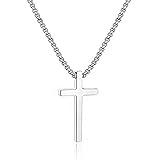 M MOOHAM Cross Necklace for Men - Silver Stainless Steel Mens Cross Chain Cross Pendant Cross Necklace 20 Inch, Christian Gifts for Men Catholic
