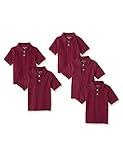 Amazon Essentials Toddler Boys' Short-Sleeve School Uniform Pique Polo Shirts, Pack of 5, Burgundy, 3T