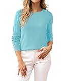 Women's Crewneck Sweater 100% Cotton Soft Long Sleeve Lightweight Knit Pullover Tops Light Blue Small