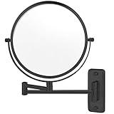 8” Wall Mounted Makeup Mirror with10X Magnification, Double Sided Shaving Mirror Wall Mount for Bathroom, 360° Swivel Extendable Vanity Mirror with Adjustable Arm for Daily Use, Matte Black(No Light)