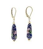 LTC Designs Dainty Small Blue Cloisonné Enameled Floral Teardrop Earrings made with 14k Gold-filled Leverbacks for Women, Teens, Young Adult Casual Everyday Earrings