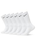Nike Unisex Everyday Cushioned Training Crew Socks (6 Pairs), White/Black, Large