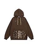 Aelfric Eden Oversized Hoodies Womens Leopard Letter Print Hoodie Fall Y2k Hooded Sweatshirts With Pocket Brown X-Small