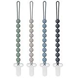 Pacifier Clips Silicone, 4-Pack Pacifier Holder Clip with Stylish Round Design, 100% Food Grade Silicone, Safe Essentials for Newborns Baby Boys and Girls