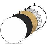 K&F CONCEPT 5-in-1 Light Reflector 32"(80cm) Photography Diffuser Collapsible Portable for Studio and Outdoor Lighting Gold Silver White Black Translucent