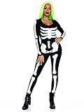 Leg Avenue Womens Glow in The Dark Skeleton Bodysuit Halloween Costume, Black/White, MEDIUM