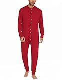 Ekouaer Men's One Piece Pajama Thermal Full Button Union Suit Long Sleeve Onesie with Button Flap Red XXL