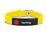 YLYYJ Egg Allergy Medical Bracelet for Boys Girls,Medic Disease Awareness ID Bracelet Stainless Steel Adjust Silicone Allergies Emergency First Aid Wristband Monitoring Systems