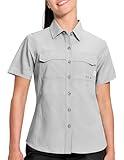 Haimont Women's UPF 50+ Sun Protection Shirt, Short Sleeve Outdoor Quick Dry Fishing Hiking Gardening Shirts Light Grey S