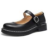 GRACE STEP Mary Jane Gothic Oxford Flats for Women – Round Toe, Ankle Strap, Minimalist Design, Comfortable Flat Shoes for Daily Wear Black-pu