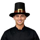 Pilgrim Hat for Men Thanksgiving Turkey Day Novelty Black Costume Top Hat with Gold Buckle Adult Teens Adjustable Accessories,Black,One Size