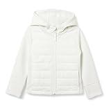 Amazon Essentials Girls' Hooded Full-Zip Active Jacket, Eggshell White, Small