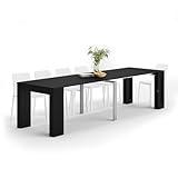 Mobili Fiver, Easy, Extendable Console Table with Extension Leaves Holder, 17.7(120.1) x35.4 in, Ashwood Black, Made in Italy