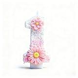 Ayracat Birthday Candles for Cake, 1st Pink Flower Glitter Birthday Candle for Party Decoration, Number1