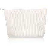 YBEATY Large Makeup Bag Travel Capacity Cosmetic Bag Aesthetic Corduroy Toiletry Handbags Purses Zipper Storage Pouch Case Organizer for Women Girls (Beige)