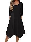 Zeagoo 3/4 Sleeve Casual Midi Dresses for Women A-Line 2025 Funeral Dresses Fall Church Dress Formal Petite Modest Dress Black Vestidos Casuales para Mujer Black