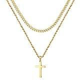 Ursteel Gold Cross Necklace for Men - 18K Gold Cross Chain Necklace for Men Jewelry Gifts 16 18 Inch Layered Rope Chain