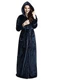 Artfasion Hood Plush Robes for Women: Long Soft Warm Full Length Bathrobes Luxurious Fleece Winter Bath Robes with Pockets for Mom Wife After Shower Spa Mother's Day Gifts (Navy Blue 2X-Large)