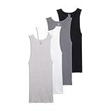 Jockey Men's Undershirt 100% Cotton A-Shirt Tank - 4 Pack, Black/Lantern Grey/Grey Heather/White, M