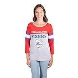 Ultra Game NBA Official Women's Raglan Baseball 3/4 Long Sleeve Shirt, Philadelphia 76ers, Team Color, X-Large