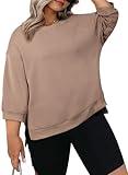 Eytino Plus Size Sweatshirt for Women Crew Neck Long Sleeve Fall Sweater Casual Loose Pullover Shirts Tops,3X Khaki