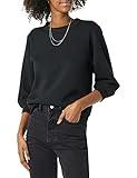 Amazon Essentials Women's French Terry Fleece Crewneck Sweatshirt with Sleeve Detail, Black, Large