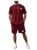 RoseSeek Men's Big and Tall Shorts Set Short Sleeve T Shirt and Track Shorts Clothing Set 2 Piece Outfits Burgundy 5XL