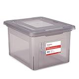 STAPLES Hanging File Folder Box, Storage Bin Organizer, Snap Lid, Letter & Legal Size Documents, Frost Gray