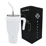 BABANAZ 40 oz Tumbler with Handle and Straw Lid | Insulated Cup Reusable Stainless Steel Water Bottle Travel Mug Cupholder Friendly | Gifts for Women Men Him Her | Dura Series | Alpine White