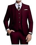 Men Suit Set Slim Fit Wedding Suit Business Suit Burgundy Prom Groomsmen Suits Tuxedos Jacket Blazer Vest Pants Men Suits XXL